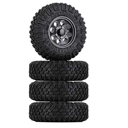 4PCS 1.55inch Tyres Beadlock Plastic Wheel Rims Hub Rubber Tires Set Compatible with 1:10 RC Crawler Axial AX90069 D90 TF2 Tamiya CC01 LC70 MST JIMNY (Black) - color: 85mm-black