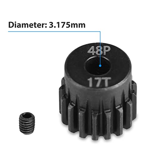 AIMROCK 5-Pack 48P RC Motor Pinion Gears Set: 13T 14T 15T 16T 17T Upgrade Parts for 1/10 RC Car 3.175mm Shaft Motor - size: 13T 14T 15T 16T 17T