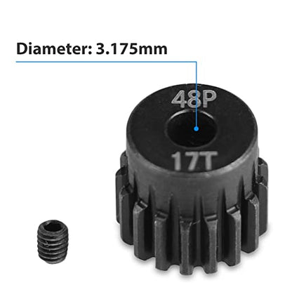 AIMROCK 5-Pack 48P RC Motor Pinion Gears Set: 13T 14T 15T 16T 17T Upgrade Parts for 1/10 RC Car 3.175mm Shaft Motor - size: 13T 14T 15T 16T 17T