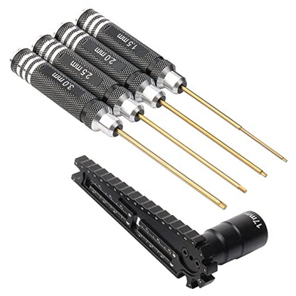 4 in 1 Multi Use 16-32mm RC Ride Height Gauge & 17mm Nut Driver & Turnbuckle Wrench & Screws Length Measurement Tool & Hex Screwdriver Set for 1/8 1/10 RC Cars, Pack of 5