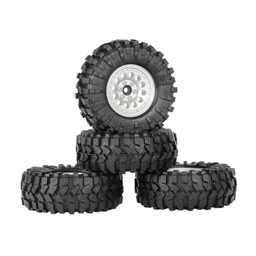 1.3” All-Terrain Tire and Wheel Set, Metal Beadlock 5mm & 7mm Hex Wheels for SCX24 TRX4M 1/12 1/14 1/18 1/24 RC Crawler Car (A, Silver) - color: A, Silver