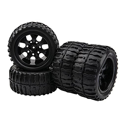 12mm Hub 4.64 inch OD Rubber Tires & Wheel Rim with Foam for 1/10 Scale Traxxas Slash HPI HSP Volcano ExceedRC Infinitive Off-Road Car Monster Truck (Style 2), Black - style: Style 2