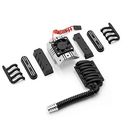 KYX Racing Alloy V8 Engine Motor Heatsinks & Cooling Fan for RC Crawler Car Axial SCX10 II 90046 Wraith D90 Traxxas TRX4 540/550 Motor Accessories