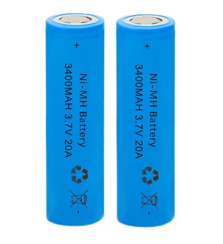 2 Packs 3.7V 12.58wh Batteries 3400mAh Flat Top Rechargeable Battery Ni-MH, for LED Flashlight, Headlamps, Doorbells, RC Cars, Solar Lights, Remote Controls, Mini Fans - color: Flat Top