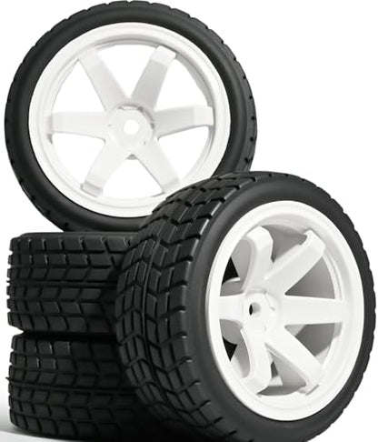 OD 2.65" On Road Rubber Tires Plastic Wheel Rims 12mm Hex for 1/10 RC Car | Compatible with MJX HSP Tamiya HPI Kyosho Traxxas Sakura Redcat WLtoys 1/10 RC On-Road Racing Touring Car (4pcs, White) - style: C-White