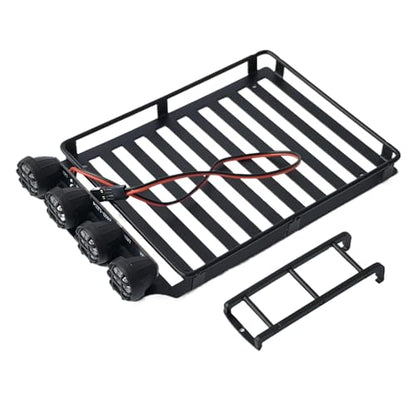 Roof Rack for 1/18 RC Crawler Car TRX4M - Rooftop Luggage Carrier with LED Spotlights & Ladder - 1:18 RC Crawler Decor Upgrade