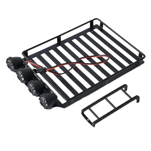 Roof Rack for 1/18 RC Crawler Car TRX4M - Rooftop Luggage Carrier with LED Spotlights & Ladder - 1:18 RC Crawler Decor Upgrade