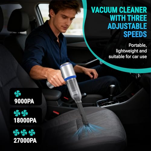 Yomile Mini Vacuum Cleaner, 2 in 1 27000PA Brushless Car Vacuum &250000RPM Air Duster 9000mAh Battery Air Blower Wireless Handheld Vacuum for Car,Office and Home (27Kpa)
