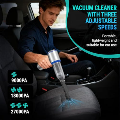 Yomile Mini Vacuum Cleaner, 2 in 1 27000PA Brushless Car Vacuum &250000RPM Air Duster 9000mAh Battery Air Blower Wireless Handheld Vacuum for Car,Office and Home (27Kpa)