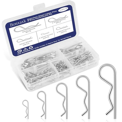 50 Pcs Cotter Pins Assortment Kit R Clips retaining pin | Heavy Duty R Clips Hardware Pins, 5 Sizes Spring Fasteners, Hitch Pin for Trailer Locking