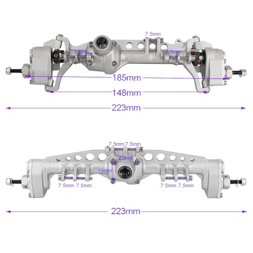 CNC Metal Front and Rear Portal Axles for 1/10 RC Crawler Car Axial SCX10 III AXI03006 AXI03007 Wrangler JL AR45 Axle Upgrade Part (Silver)