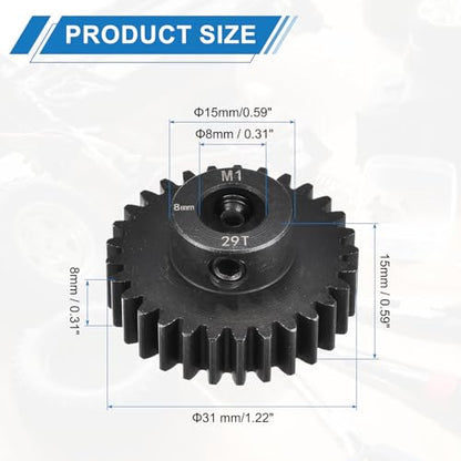MECCANIXITY 1M 29T 40 Chrome Steel Motor Pinion Gears, 1.22" x 1.2" RC Motor Gears Fits 8mm Shaft Bore for RC Vehicles Truck Drift Remote Control Car Off-Road Crawler Parts, Black - style: 29T