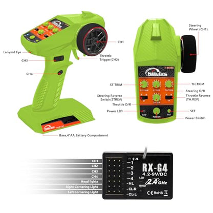 RC Radio System 4CH 2.4G RC Transmitter with Receiver and Lanyard Anti-Jamming Remote Controller for RC Car Crawler Boat, Green - color: Green