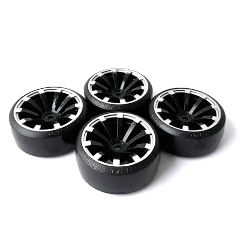RC Plastic Wheel and Tire Set,WONFAST RC Drift Car 63mm Hard Tyres 12mm Hub Wheel for 1/10 On-Road Drifting Car Parts for HSP Tamiya HPI Kyosho TT02(Black Silver) - color: Black Silver