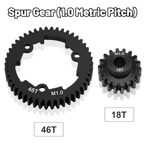 OGRC 46T Steel Spur Gear for Traxxas 1/5 X-Maxx 1/7 XO-1 1/10 Maxx/E-Revo | 1 Mod, with 18T Motor Pinion Gear, Replace Stock Part #6447 - size: 46T