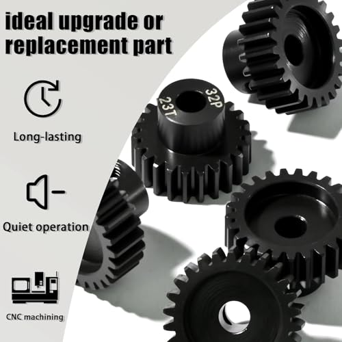 5Pcs 32P Hardened Steel Pinion Gear Set 5mm Shaft 23T 24T 25T 26T 27T Motor Pinion Gear with M4 Screw and Hex Key, for Arrma HPI Kyosho Losi Axial Traxxas Tamiya 1/10 RC Car and 540/550 Motors - size: 32P-HSP-5mm-23-27T