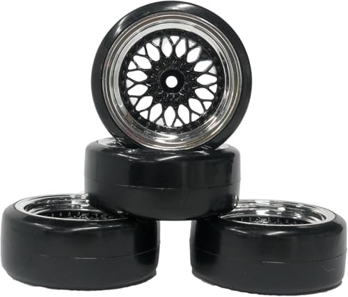 1/10 Drift Wheels Tires Set,AMZSTAR 4PCS 63mm RC Hard Tyre with Plastic Wheel Rims 12mm Hex for 1/10 RC On Road Racing Touring Drifting Car for Tamiya TT01 HSP HPI Kyosho (Black Silver,Offset:9mm) - color: Black Silver,offset:9mm