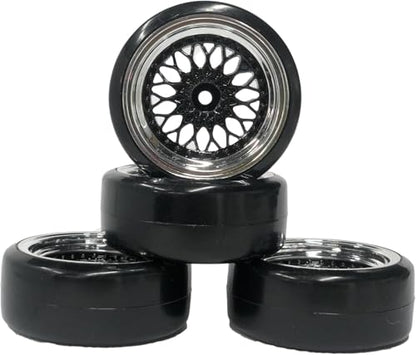 1/10 Drift Wheels Tires Set,AMZSTAR 4PCS 63mm RC Hard Tyre with Plastic Wheel Rims 12mm Hex for 1/10 RC On Road Racing Touring Drifting Car for Tamiya TT01 HSP HPI Kyosho (Black Silver,Offset:3mm) - color: Black Silver,offset:3mm