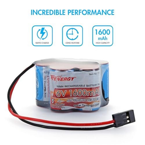 Tenergy 2 Pack 6V 1600mAh Rechargeable Side by Side Hump Battery Pack, NiMH Receiver Battery Pack with Hitec Connector for RC Trucks, RC Cars, and RC Hobby Electronics - size: 2 Pack