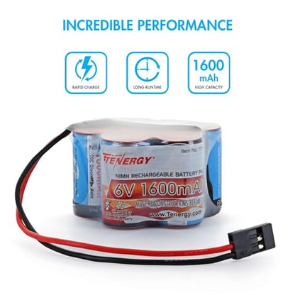 Tenergy 2 Pack 6V 1600mAh Rechargeable Side by Side Hump Battery Pack, NiMH Receiver Battery Pack with Hitec Connector for RC Trucks, RC Cars, and RC Hobby Electronics - size: 2 Pack
