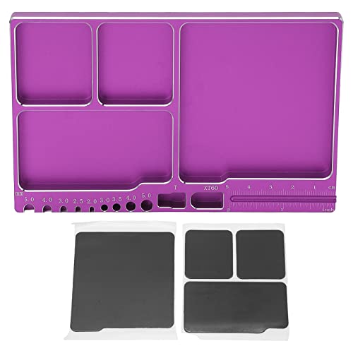 RC Magnetic Tray, 16x10x1.1cm Universal Aluminium Alloy Screw Tray RC Model Repair Tool Tray with Magnetic Pad for RC Trucks (Purple) - color: Purple