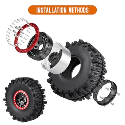 120mm 4.72'' Tall 1.9 Mud Slingers Tires Good Grip and 1.9 Beadlock Wheels Aluminum 1.9 Beadlocks for FCX10 TRX4 Axial SCX10 II UTB18 Capra Redcat Gen8 Gen7 VS4-10 1/10 RC Crawler (Color F) - color: Color F