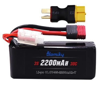 Blomiky 2 Pack 11.1V 3S 2200mAh 30C Shorty Li-PO Rechargeable T Plug Battery with XT60 Converter Suitable for MJX HP141 14209 14210 14301 14211 RC Trucks /3S 2200mAh T Shorty 2