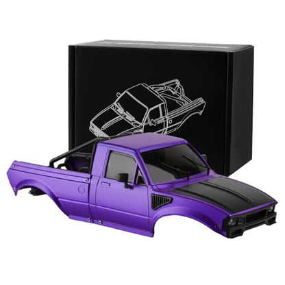 Hard Pickup Body Shell with Bed Rack for 1/24 SCX24 RC Crawler | With dual interchangeable grilles, magnetic flip-up design easy maintenance - color: Purple
