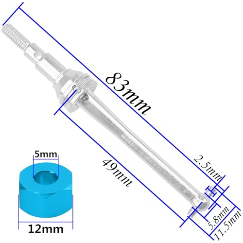 ShareGoo Steel CVD Drive Shaft Dogbone w/Hex Wheel Hubs Hex Adapter Compatible with MJX Hyper Go H14BM 14210 14209 1/14 RC Car (Silver) - color: Silver