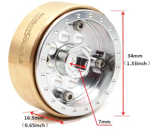 1.3" Beadlock Wheels Brass Weight 4-Pack Fits TRX4M SCX24 | 43g/rim adjustable offset silver wheel with 7mm hex hub, For 1/18 TRX4M High Trail & 1/24 micro RC crawlers Upgrades - color: Silver