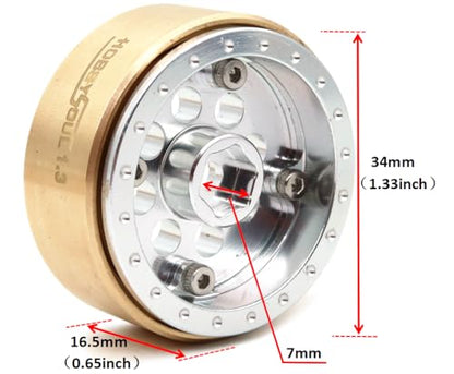 1.3" Beadlock Wheels Brass Weight 4-Pack Fits TRX4M SCX24 | 43g/rim adjustable offset silver wheel with 7mm hex hub, For 1/18 TRX4M High Trail & 1/24 micro RC crawlers Upgrades - color: Silver