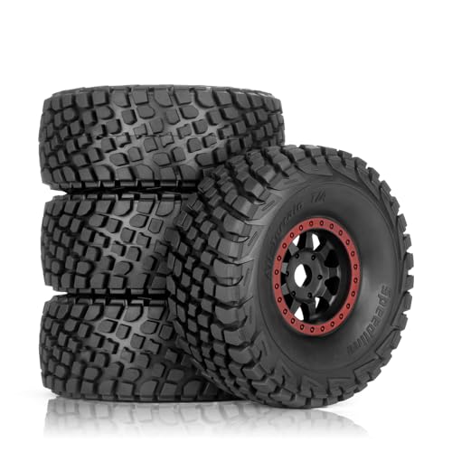 1/7 Mojave Desert Short Course Truck Tires Wheel Compatible with TRAXXAS UDR Off-Road Buggy Tire 17MM Adapter Wearable FS 336184 RC Model Car (red) - color: Red
