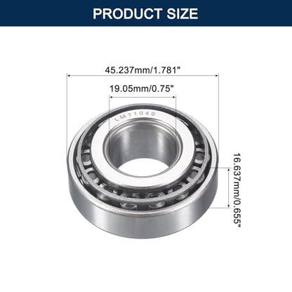 LM11949/10 Tapered Roller Bearing Cone and Cup Set | 0.75" Bore 1.781" OD 0.655" Cup Width, Chrome Steel Taper Bearings Set, ABEC-3 - size: LM11949/LM11910