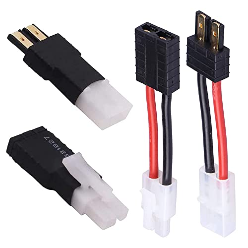 RC Battery Charger Adapter Compatible with Traxxas Connector to Tamiya Male Female, Charging or Converting Battery Plugs (4-Pack)