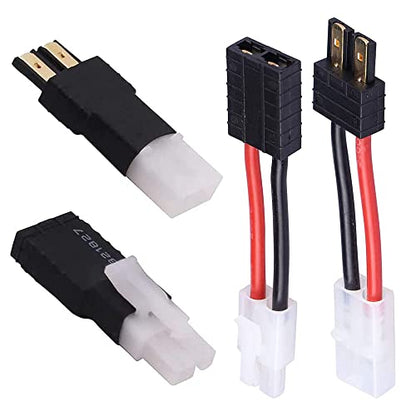 RC Battery Charger Adapter Compatible with Traxxas Connector to Tamiya Male Female, Charging or Converting Battery Plugs (4-Pack)