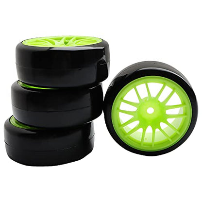 4PCS 12mm Hub Wheels,1:10 63mm Hard Plastic RC Drift Cars On Road Touring Racing Bald Tires for Traxxas HSP Tamiya HPI Kyosho On-Road Drifting Car Trucks(Green) - color: Green