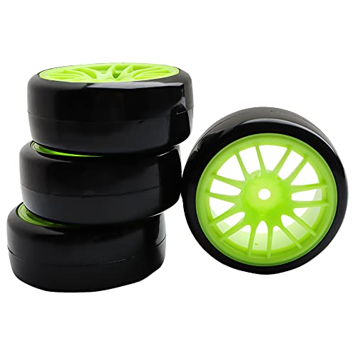 4PCS 12mm Hub Wheels,1:10 63mm Hard Plastic RC Drift Cars On Road Touring Racing Bald Tires for Traxxas HSP Tamiya HPI Kyosho On-Road Drifting Car Trucks(Green) - color: Green