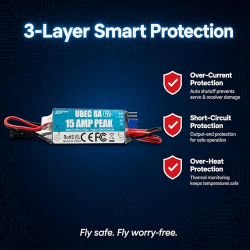 ZTW UBEC 8A G2 External BEC 2-8S LiPo (7-34V) 15A Peak Adjustable Output 5.0V/6.0V/7.4V/8.4V for RC Airplane Helicopter FPV Car Boat