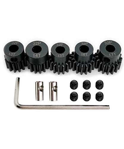32p 5mm Pinion Gear Set 13T 14T 15T 16T 17T for RC Buggy Car Monster Truck | High-strength hardened steel,with 1/8 inch(3.175mm) Coupler and hex Key,Wear Resistance