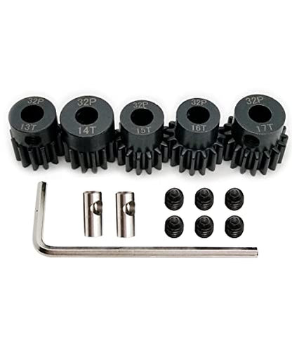 32p 5mm Pinion Gear Set 13T 14T 15T 16T 17T for RC Buggy Car Monster Truck | High-strength hardened steel,with 1/8 inch(3.175mm) Coupler and hex Key,Wear Resistance