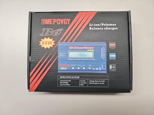 B6 Battery Balance Charger 2026 Upgraded 80W Discharger for NiMH/NiCd (1-15S) LiPo/Li-ion/Life Battery (1-6S) RC Hobby Batteries Balance Charger with AC Power Supply