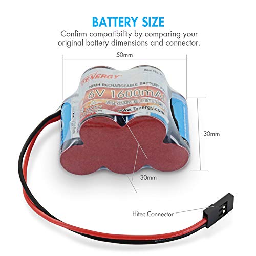 Tenergy 6V 1600mAh Rechargeable Side by Side Hump Battery Pack, NiMH Receiver Battery Pack with Hitec Connector for RC Trucks, RC Cars, and RC Hobby Electronics - size: 1 Battery Pack