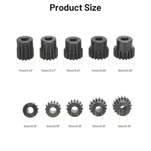 32P 5mm Pinion Motor Gear Sets, daitoku 5PCS RC Pinion Gears 13T 14T 15T 16T 17T for HPI Kyosho Losi Axial Tamiya 1/8 1/10 RC Car - size: 32P 13T 14T 15T 16T 17T