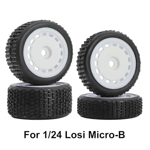 Pre-Mounted Pin Buggy Tires and Wheels Rims Hub Tires Set for 1/24 Losi Micro-B 1/28 Losi Micro-T Wltoys 244016 Upgrade Part (White Micro-B) - color: White Micro-b