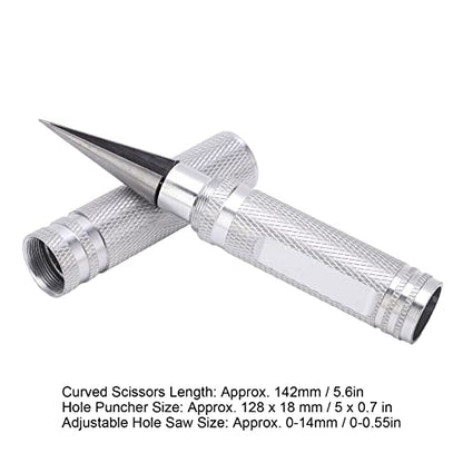RC Curved Scissors and Hole Puncher Kit, Aluminum Alloy Body Reamer for RC Car Drone Shell Trimming, 014mm Adjustable Cutter with Ergonomic Grip (Silver) - color: Silver