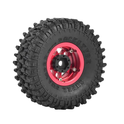 4PCS 1.55 inch Aluminum Metal Beadlock Wheels Rim and 95mm All Terrain Rubber Tires for 1/10 1/12 RC Rock Crawler Car for Axial AX90069 D90 TF2 Tamiya LC70 JIMNY UTB18(5Spoke,Red) - color: 5spoke,red