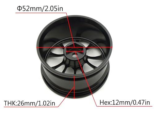 1/10 RC Drift Tires and Aluminum Wheels Rims Rally Racing Tyres 12mm Hex for 1:10 Scale On Road Touring Street Car Tamiya Traxxas HPI KYOSHO XV02 XV01 TT01 TT02 PTG2 A959 4PCS (Black)