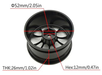 1/10 RC Drift Tires and Aluminum Wheels Rims Rally Racing Tyres 12mm Hex for 1:10 Scale On Road Touring Street Car Tamiya Traxxas HPI KYOSHO XV02 XV01 TT01 TT02 PTG2 A959 4PCS (Black)