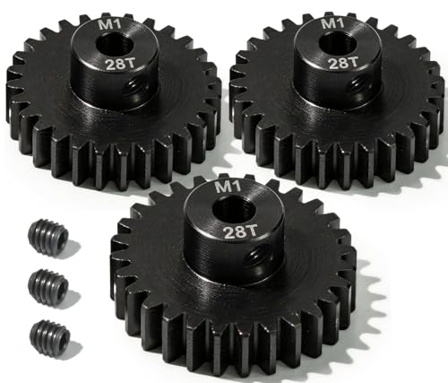 M1 Gear 28T 5mm Bore 3-Pack – High-Precision Hardened Steel Motor Pinion Gear for 1/8 1/10 RC Crawler, Monster Truck, Short Course Truck & Boat (Compatible with Traxxas Axial, FMS, HSP Redcat Losi) - style: M1 3Pcs 28T