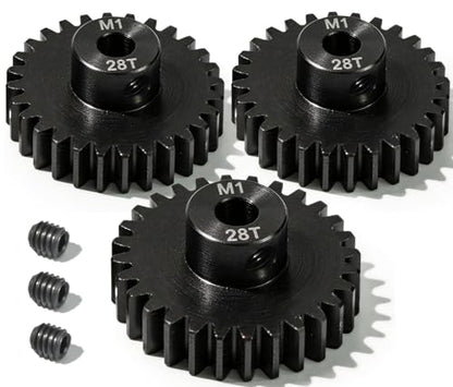 M1 Gear 28T 5mm Bore 3-Pack – High-Precision Hardened Steel Motor Pinion Gear for 1/8 1/10 RC Crawler, Monster Truck, Short Course Truck & Boat (Compatible with Traxxas Axial, FMS, HSP Redcat Losi) - style: M1 3Pcs 28T